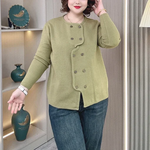 Plus Size Women’s Double Breasted Knit Cardigan Jacket - Image 5