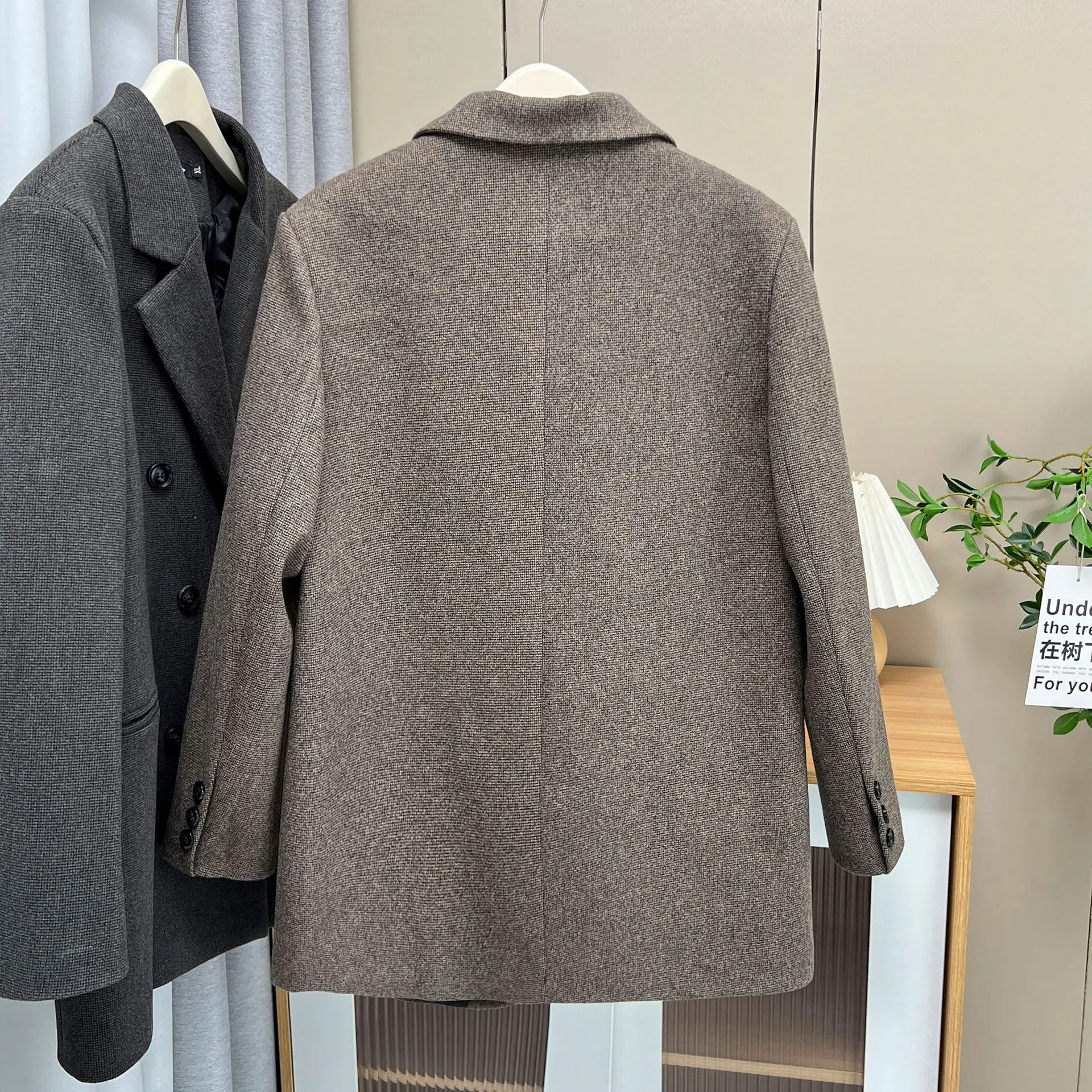 Plus Size Women's Winter Quilted Woolen Double Breasted Blazer - Image 3