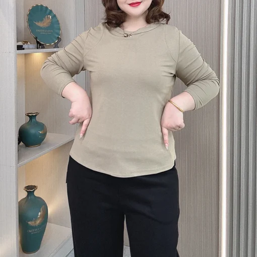 Plus Size O-neck Long Sleeve Casual Shirt for Women - Image 5