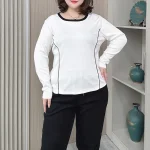 Plus Size Women’s Long Sleeve Block Color T-Shirt Chic Top