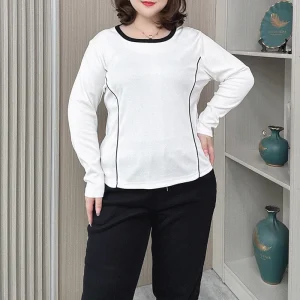Plus Size Women’s Long Sleeve Block Color T-Shirt Chic Top