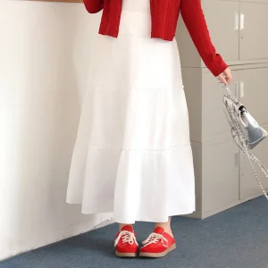 Plus Size Vintage White High Waist A-Line Cake Skirt