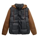 Plus Size Women’s Winter Hooded Cotton-padded Parka with Knitted Sleeves