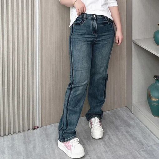 Plus Size High Waist Wide Leg Straight Jeans for Pear Shape - Image 4