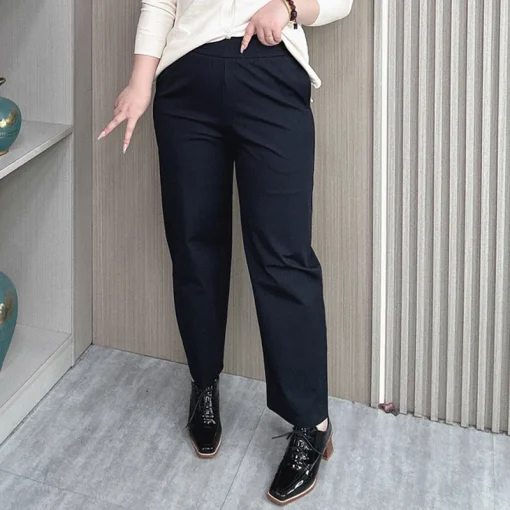 Women's Plus Size Elastic Waist Loose Straight Leg Pants