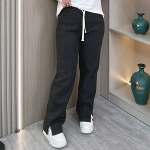 Plus Size Women's Fleece-Lined High Waist Woolen Split Pants