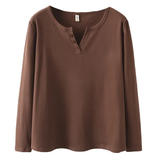 Plus Size V-Neck Loose Fit Velvet Autumn Winter T-shirt - Image 6