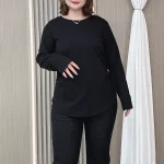 Curved Long Sleeve Plus Size Casual Top for Women