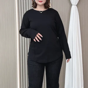 Curved Long Sleeve Plus Size Casual Top for Women