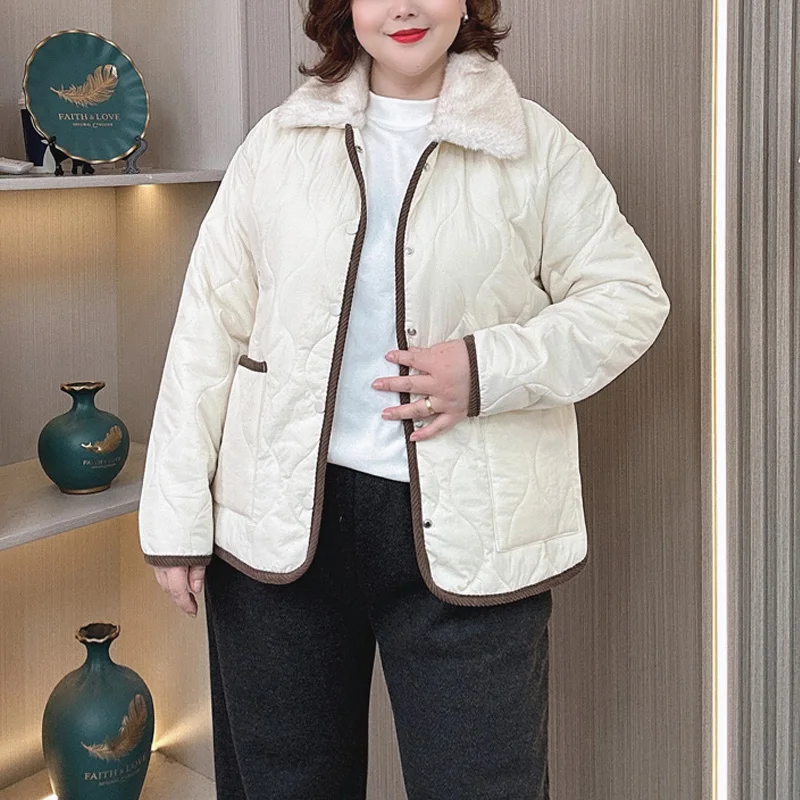 Plus Size Women’s Parka, Warm Fur Collar Cotton-Padded Coat - Image 3