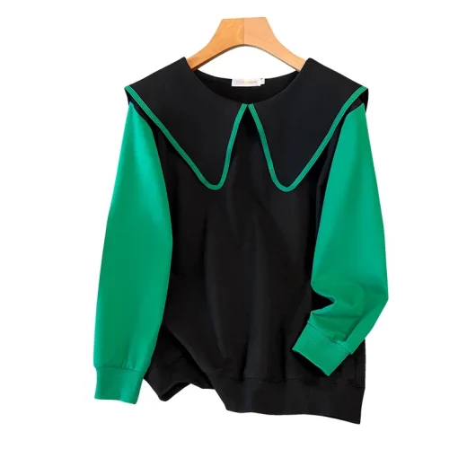 Plus Size Women's Loose Contrast Doll Neck Sweatshirt - Image 6