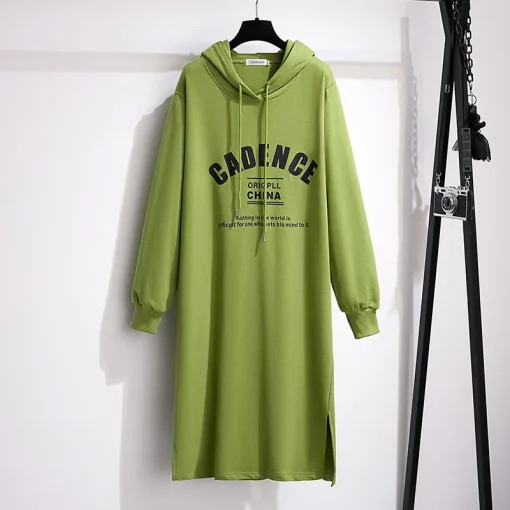 Plus Size Loose Hooded Letter Print Sweater Dress - Image 4