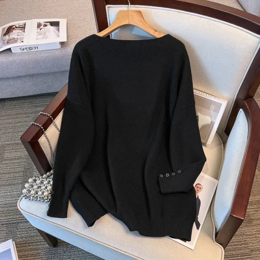 Plus Size Loose Thick V-Neck Knitted Sweater for Women - Image 5