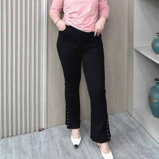 Plus Size Women’s Slim Flare Pants Elastic Waist Casual - Image 2