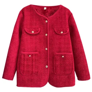 Plus Size Women's Fleece-Lined Woolen Vintage Chic Winter Jacket