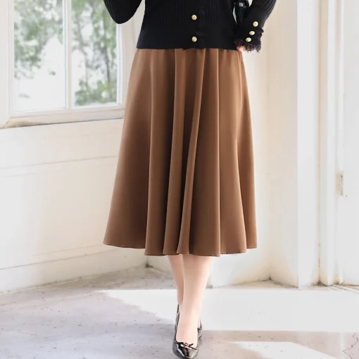 Plus Size Umbrella Skirt Women Vintage A-Line Twill Skirt