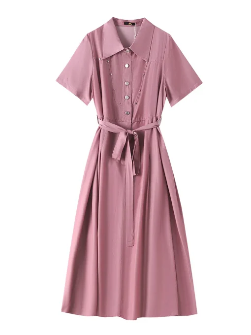 Plus Size Women's Summer Loose Pink Short Sleeve Dress - Image 6