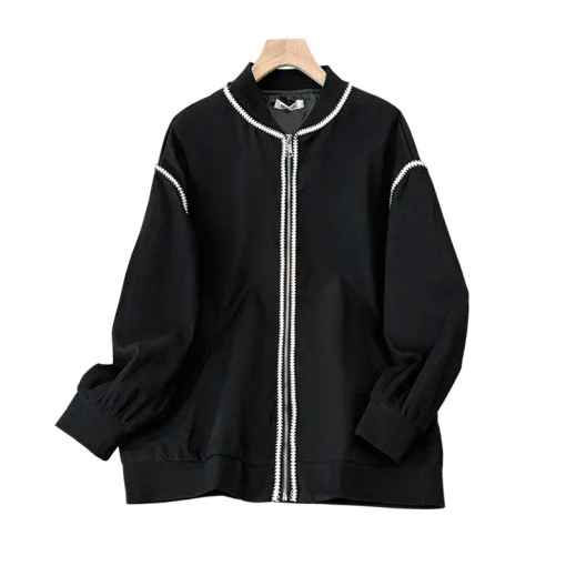 Plus Size Women's Loose Long Sleeve Zippered Baseball Jacket - Image 6