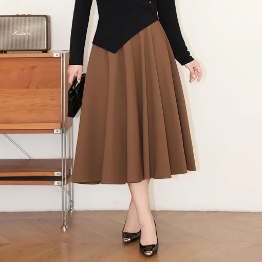 Plus Size Umbrella Skirt Women Vintage A-Line Twill Skirt - Image 4