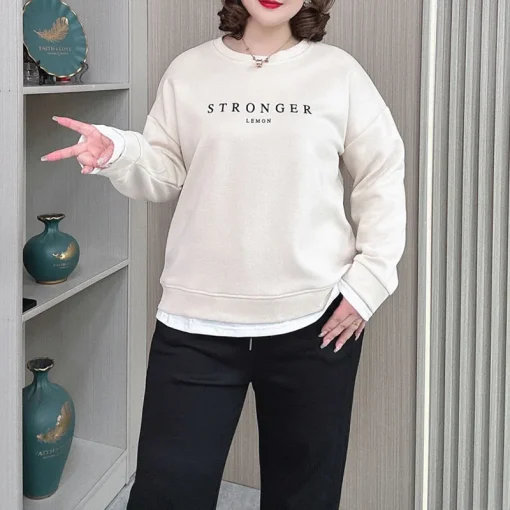 Plus Size Round Neck Pullover Hoodie Casual Sweatshirt