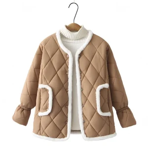 Plus Size Women’s Argyle Rabbit Hair Cotton-Padded Parka Coat