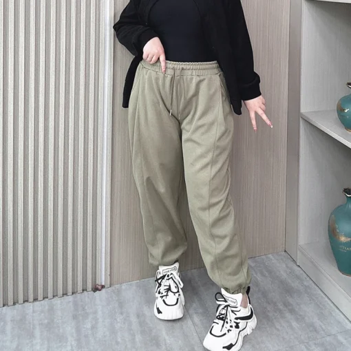 Women's Plus Size Loose Ankle Banded Elastic Waist Pants - Image 2