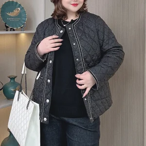 Plus Size Women’s Chic Embossed Cotton-Padded Winter Parka Coat