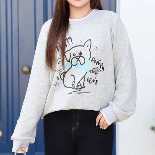 Loose Fleece-lined Hoodie Women Plus Size Cartoon Sweatshirt - Image 2