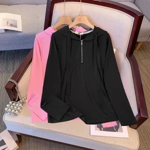 Plus Size Women's Hooded Ice Silk Long Sleeve T-Shirt