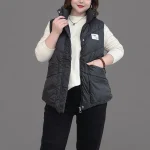 Women’s Down Cotton Vest Coat, Plus Size Sleeveless Parka