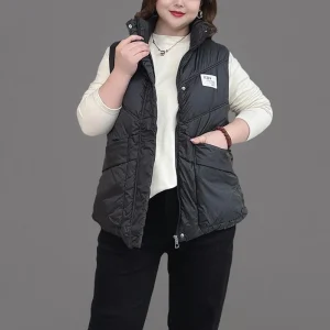 Women’s Down Cotton Vest Coat, Plus Size Sleeveless Parka