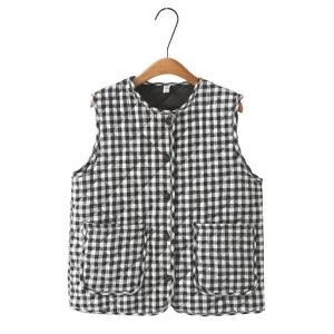 Plus Size Women’s Plaid Quilted Sleeveless Parka Vest
