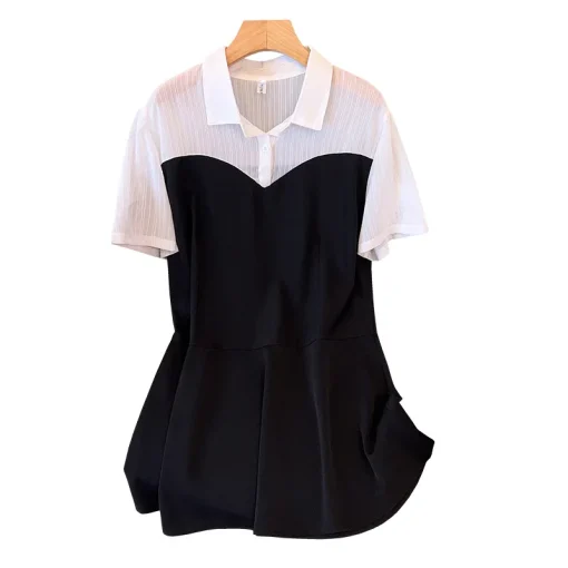 Plus Size Loose Short Sleeve Irregular Splice Shirt-Dress - Image 6