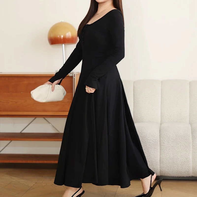 Supermodel Women's Drape Effect Long Dress, Plus Size, Autumn Fashion - Image 3