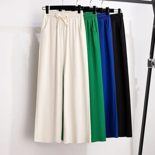 Plus Size Women's Loose High Waist Ice Silk Straight Pants