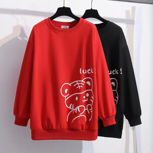 Plus Size Women's Spring Autumn Cartoon Print Sweatshirt