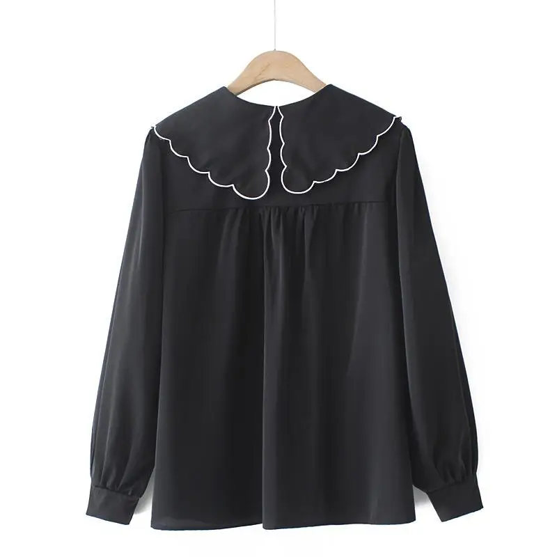 Plus Size Women’s Loose Satin Blouse with Peter Pan Collar - Image 2