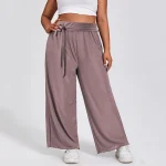 Plus Size Elegant Wide Leg Rib Knit Elastic Waist Pants