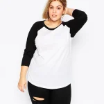 Plus Size Black and White Raglan Sleeve Cotton T-Shirt