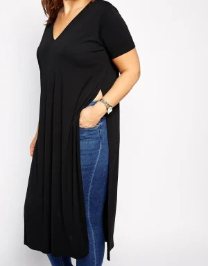 Women’s Plus Size V-Neck Maxi T-Shirt with High Slit
