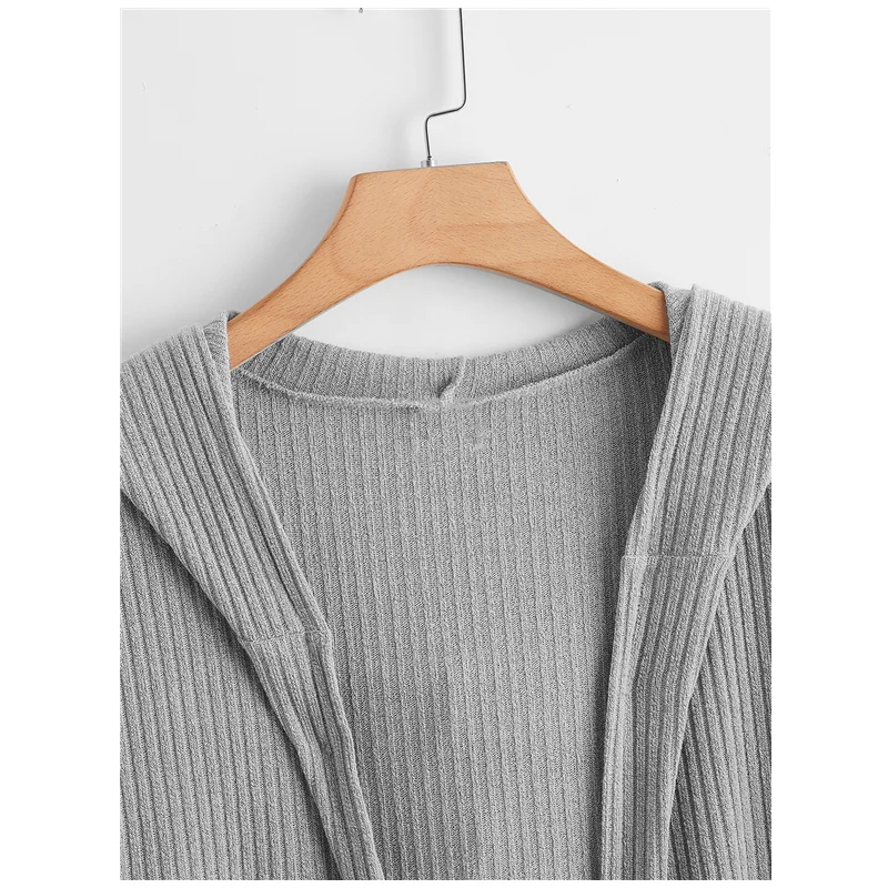 Plus Size Hooded Open Front Ribbed Knit Cardigan Duster Jacket - Image 4