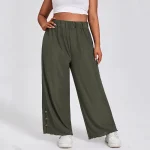 Plus Size Elastic Waist Wide Leg Button Design Casual Pants