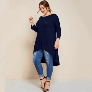Plus Size Drop Shoulder Loose Hi-Low Tunic Top for Women