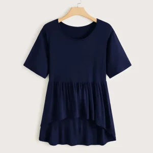 Plus Size Casual Hi-Low Short Sleeve Summer T-Shirt