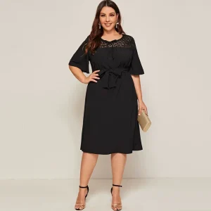 Plus Size Tie Front Ruffle Sleeve Summer Midi Dress