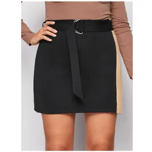 Plus Size Tie Waist Color Blocked Casual Mini Skirt