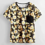 Plus Size Floral Print Casual Short Sleeve Pocket Top