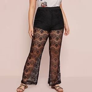 Plus Size Elegant Lace Wide Leg Pants for Women