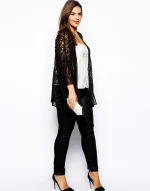 Plus Size Open Front Lace Cardigan with Drop Shoulders