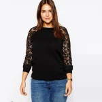 Plus Size Long Raglan Lace Sleeve Casual Sweatshirt